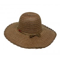 Hats – 12 PCS Straw Big Rim Hat w/ Beads - Brown -HT-M235BN